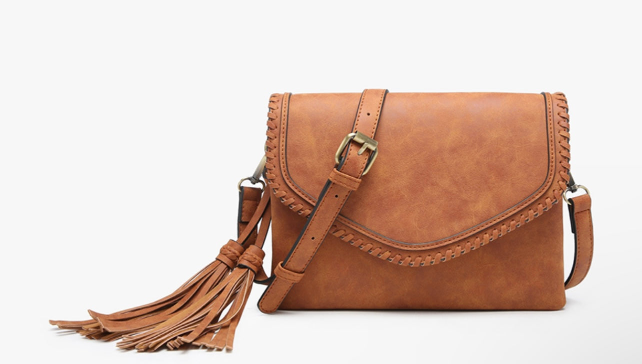 Sloane Suede Whipstitch Trim Crossbody