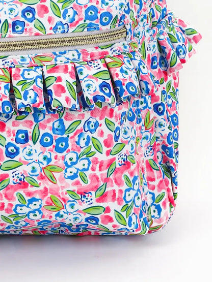 Blue Flower Ruffle Kids Backpack - PREORDER