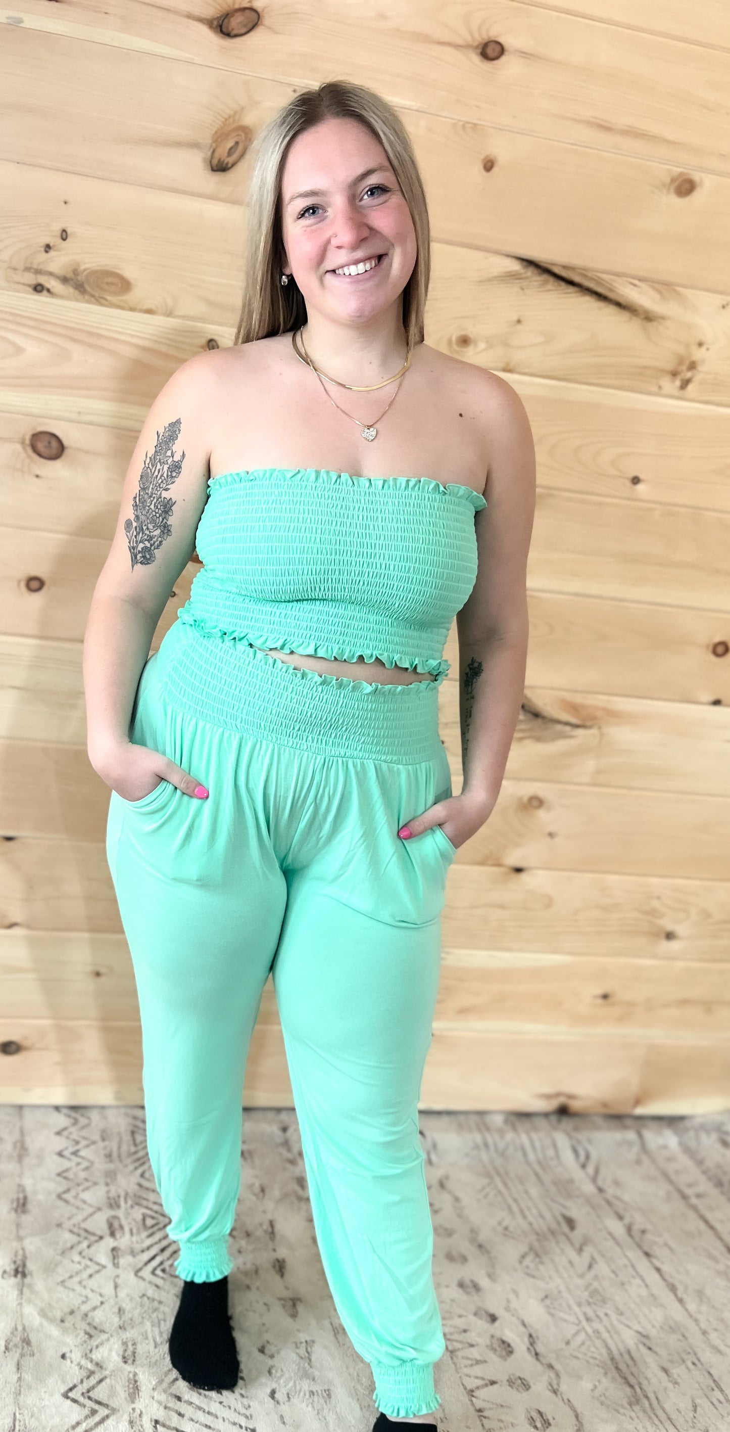 Mint Smocked Jogger Set