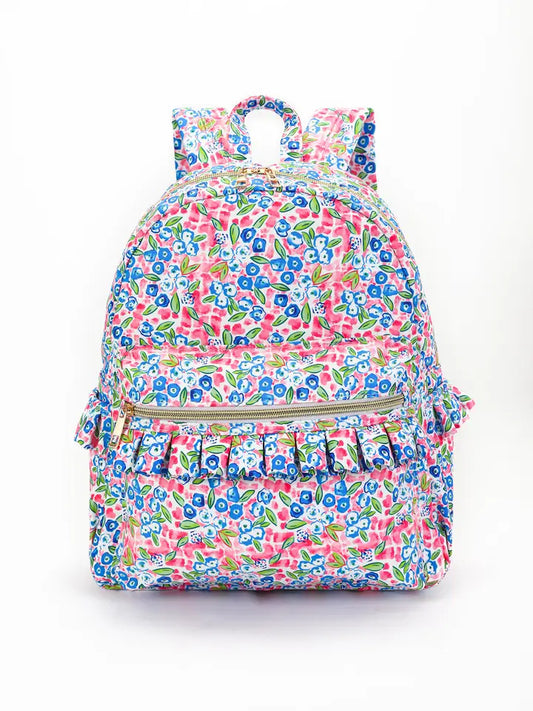 Blue Flower Ruffle Kids Backpack - PREORDER